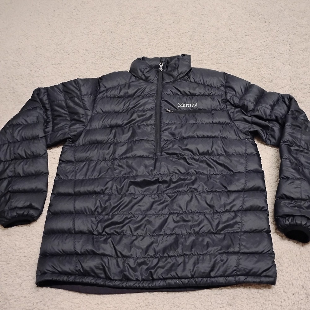 Marmot Jacket Mens XL Black Zeus 1/2 Zip Goose Down Puffer 800 Fill Hiking